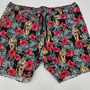 No Boundaries Men's 2XL Floral,‎ Tiger Hawaiian Tropical Print Shorts. (1057)